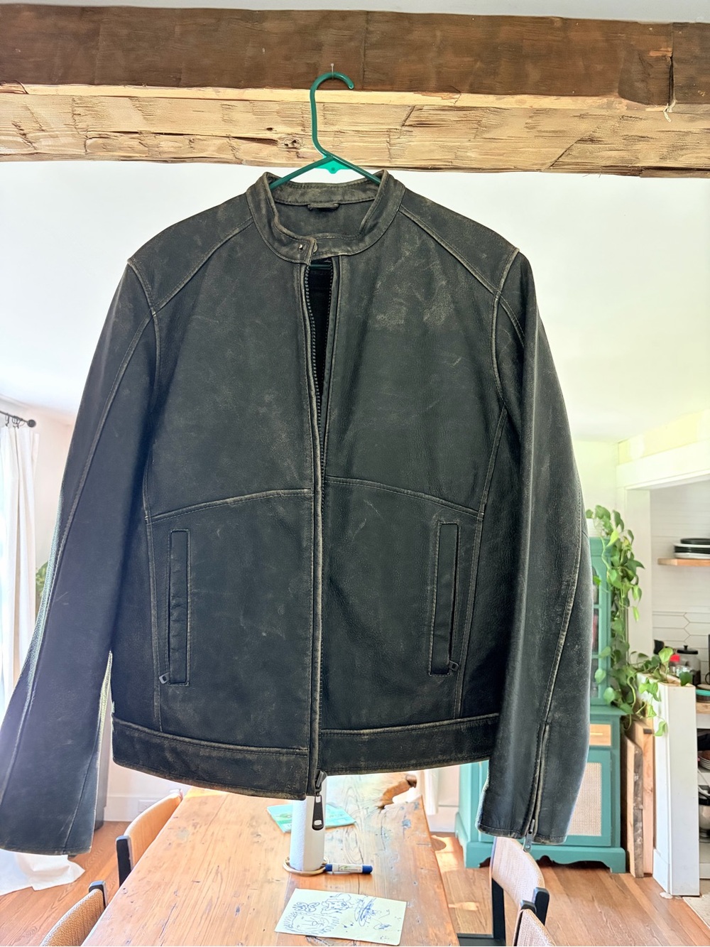 Rogue Distressed Black Leather Bomber Jacket